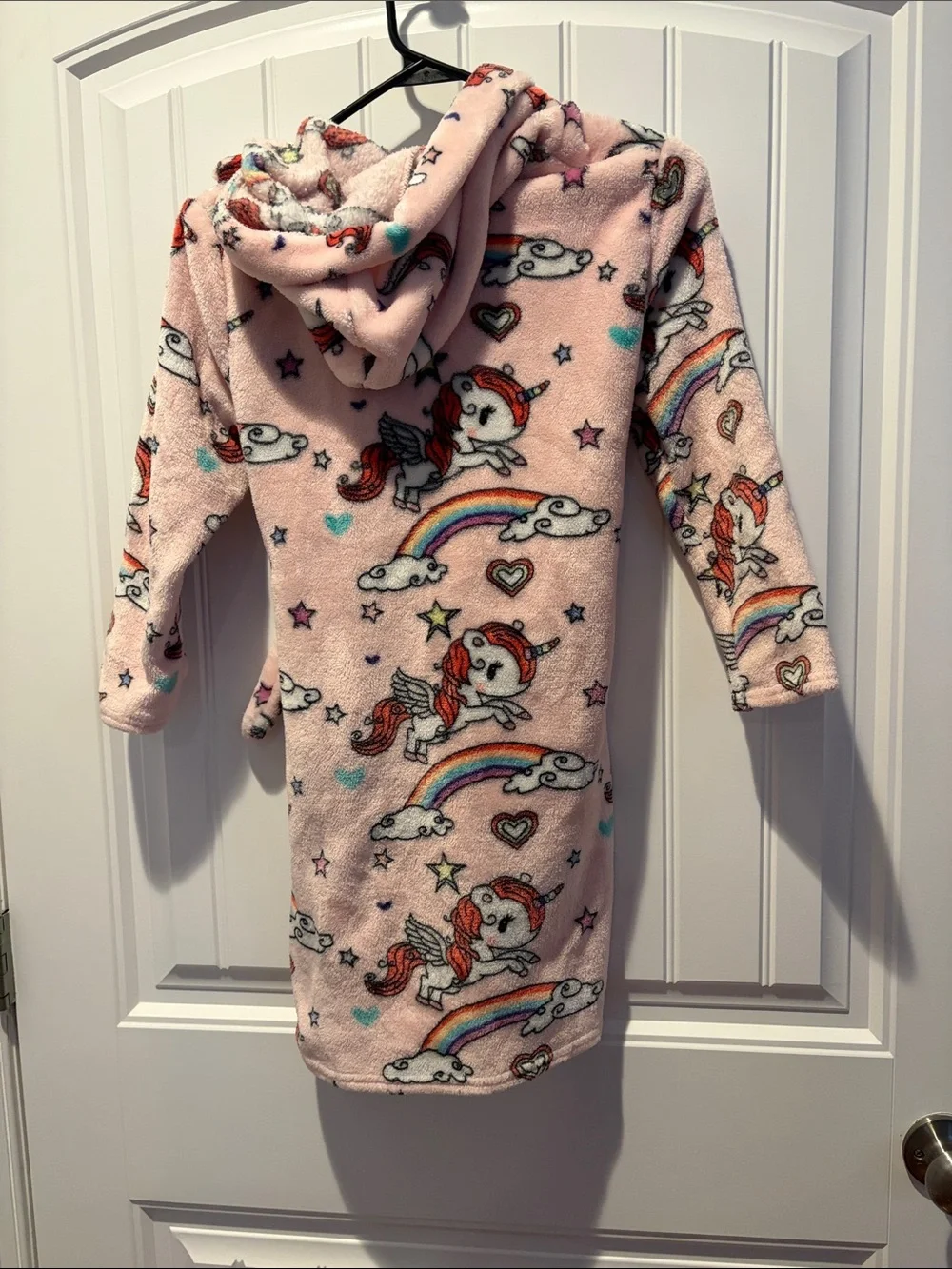 Kids Pink Hooded Unicorn & Rainbow Plush Robe